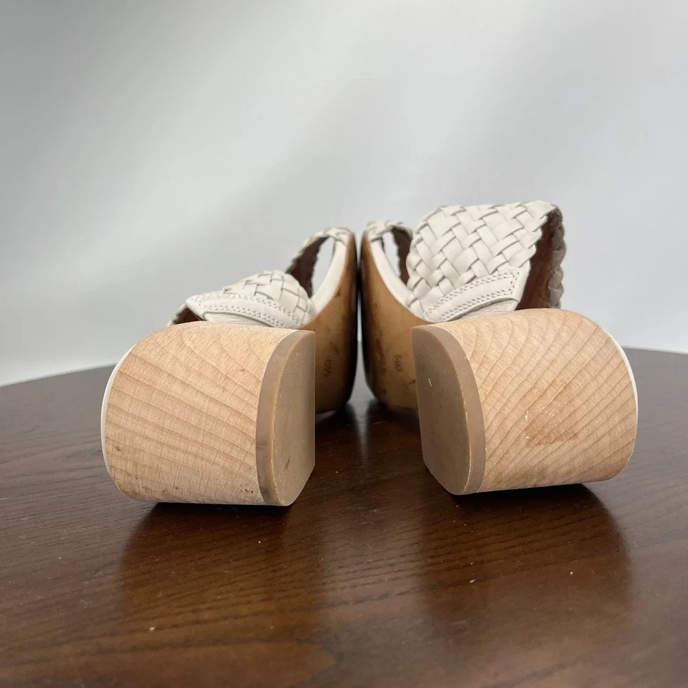 Madewell Kiera Sandals Women 6.5 Pale Oyster Woven Leather Block Heel Mule AM223 - Picture 15 of 16